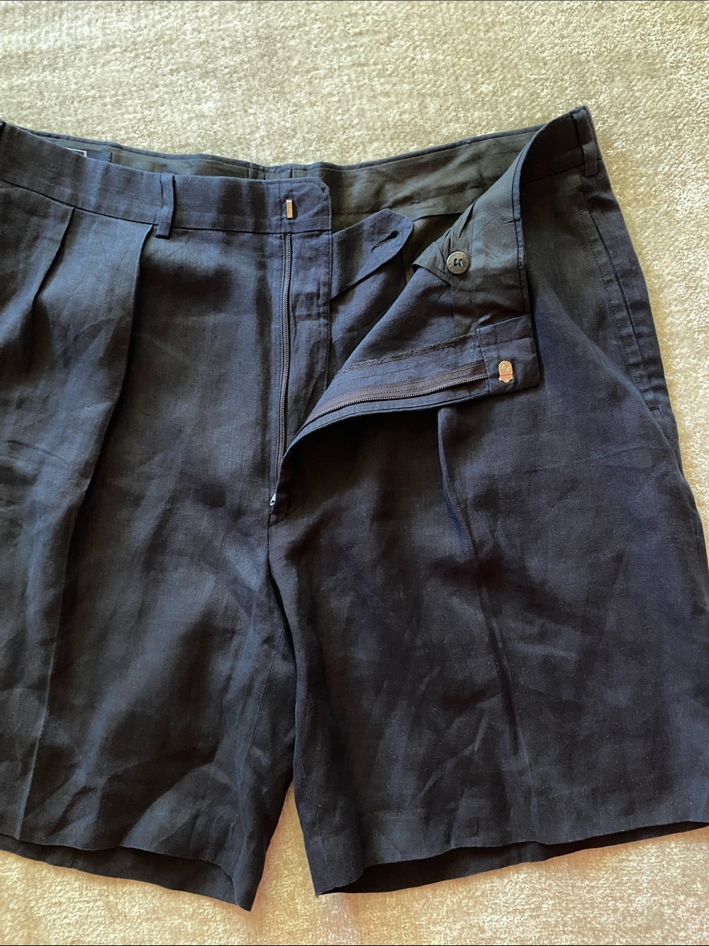 Polo Ralph Lauren Men’s Navy Blue Linen Pleated Front Shorts Size 36 - Picture 2 of 5